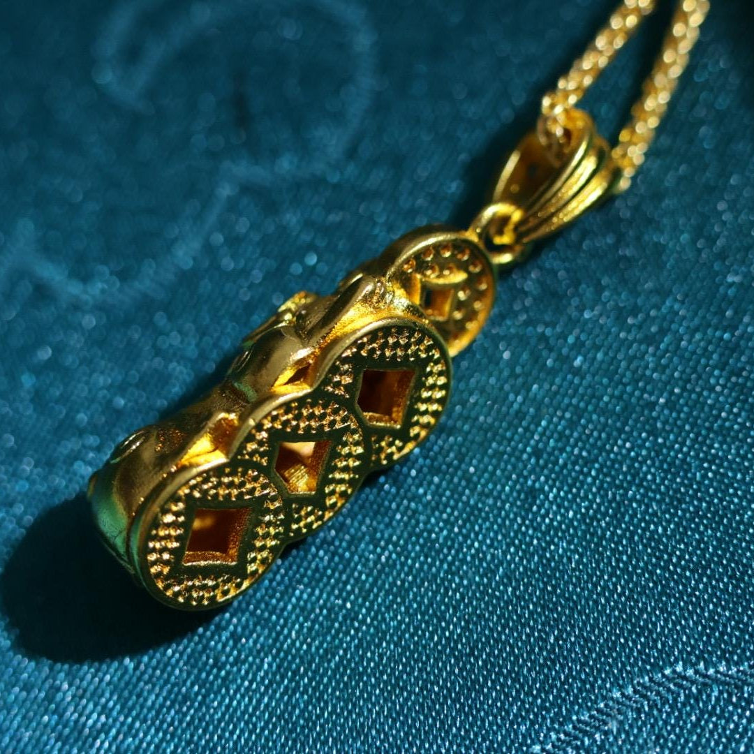 24k gold gada majra scepter and pixiu pendant 貔貅金刚杵吊坠项链