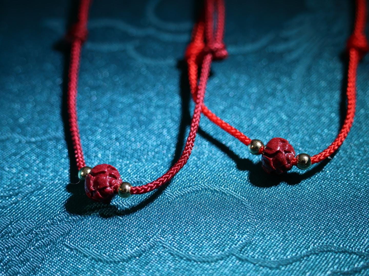 Auspicious adjustable red cord bracelet with cinnabar lotus bead/ fortune bracelet