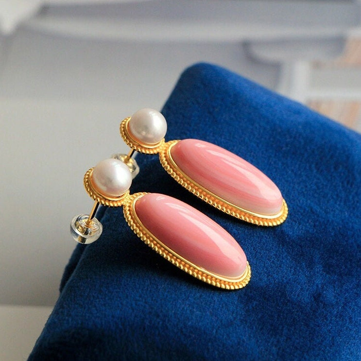 Pearl & Queen Conch Statement Earrings - Gold Plated S925 Silver