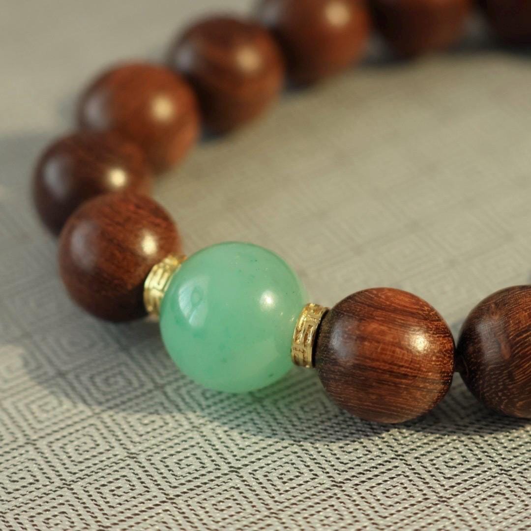 12mm zingana wood with Du long jade bracelet 金丝檀木独龙玉非洲翠手串