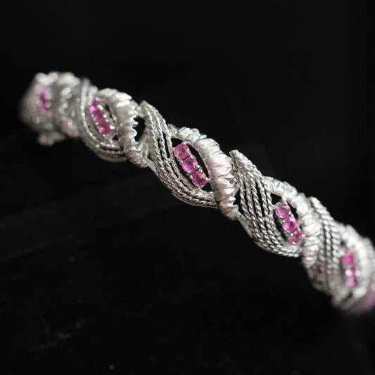 Vintage UnoAErre 18K White Gold Ruby Bracelet - Italian 1960s 1.50ct 7.5 Inch