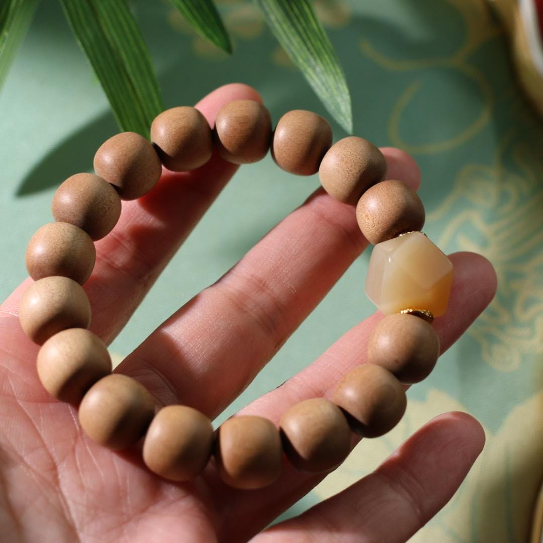 12mm sandalwood with sugar nephrite jade bracelet 老山檀糖玉八棱手串