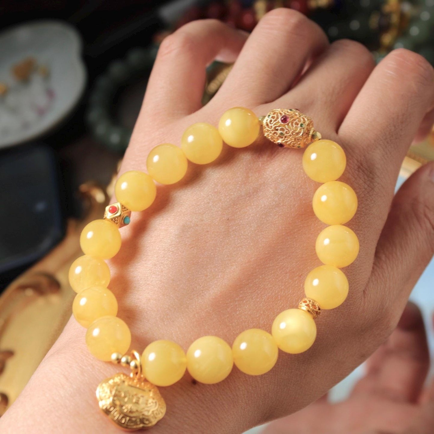 Butter Baltic Amber bracelet 12mm 蜜蜡手串