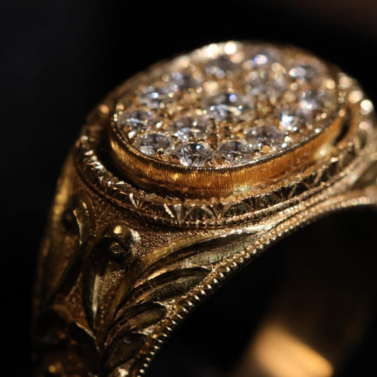 Vintage 18k Gold Diamond Ring - Hand Chased Italian Foliage Design 0.63ct