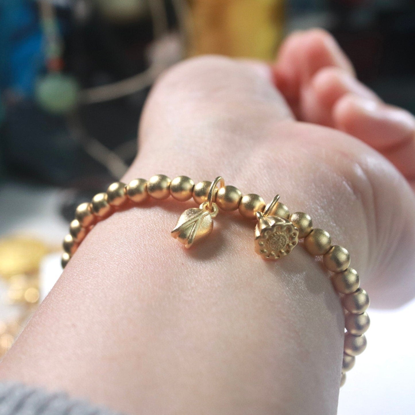 24k gold plated bead bracelet