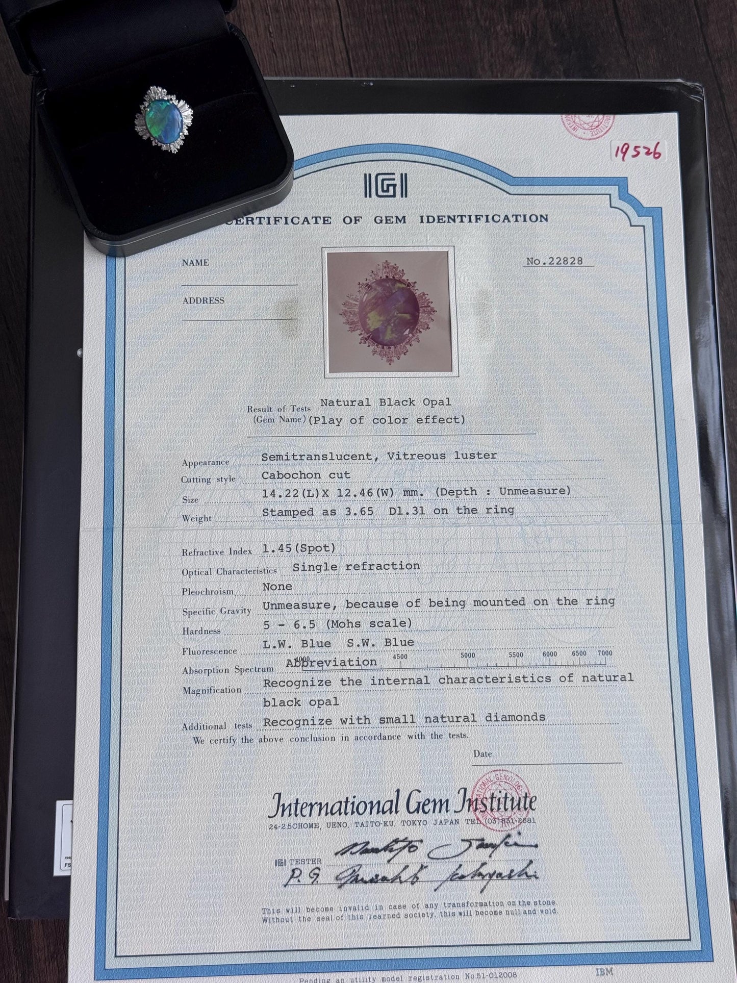 Vintage IGI certified Australian black opal diamond ring US size 6.5