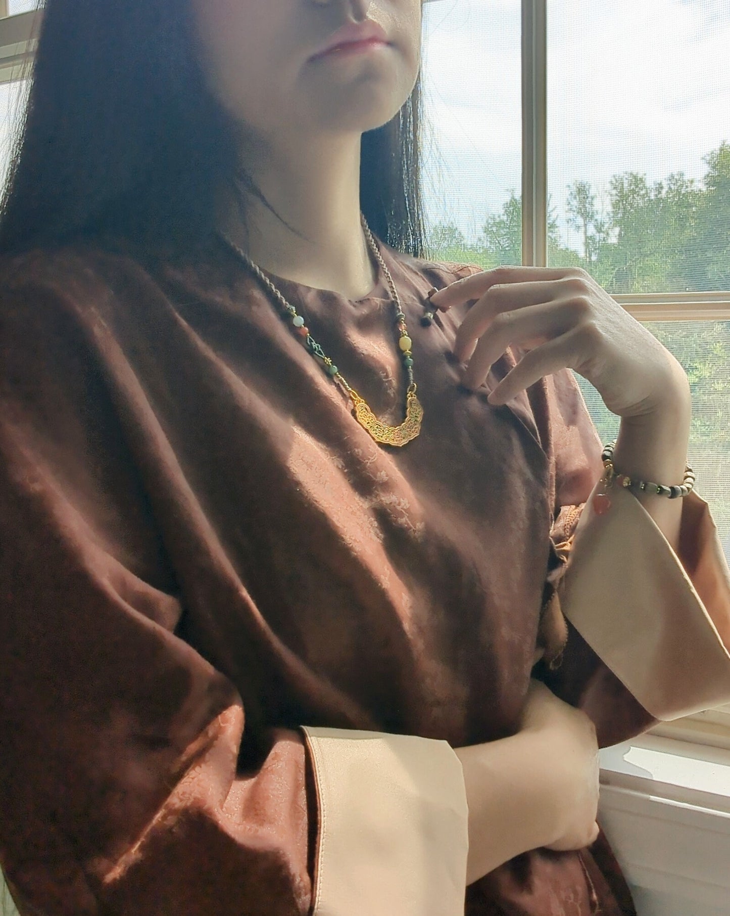 Traditional Chinese Gold Enamel Longevity Lock Pendant Necklace