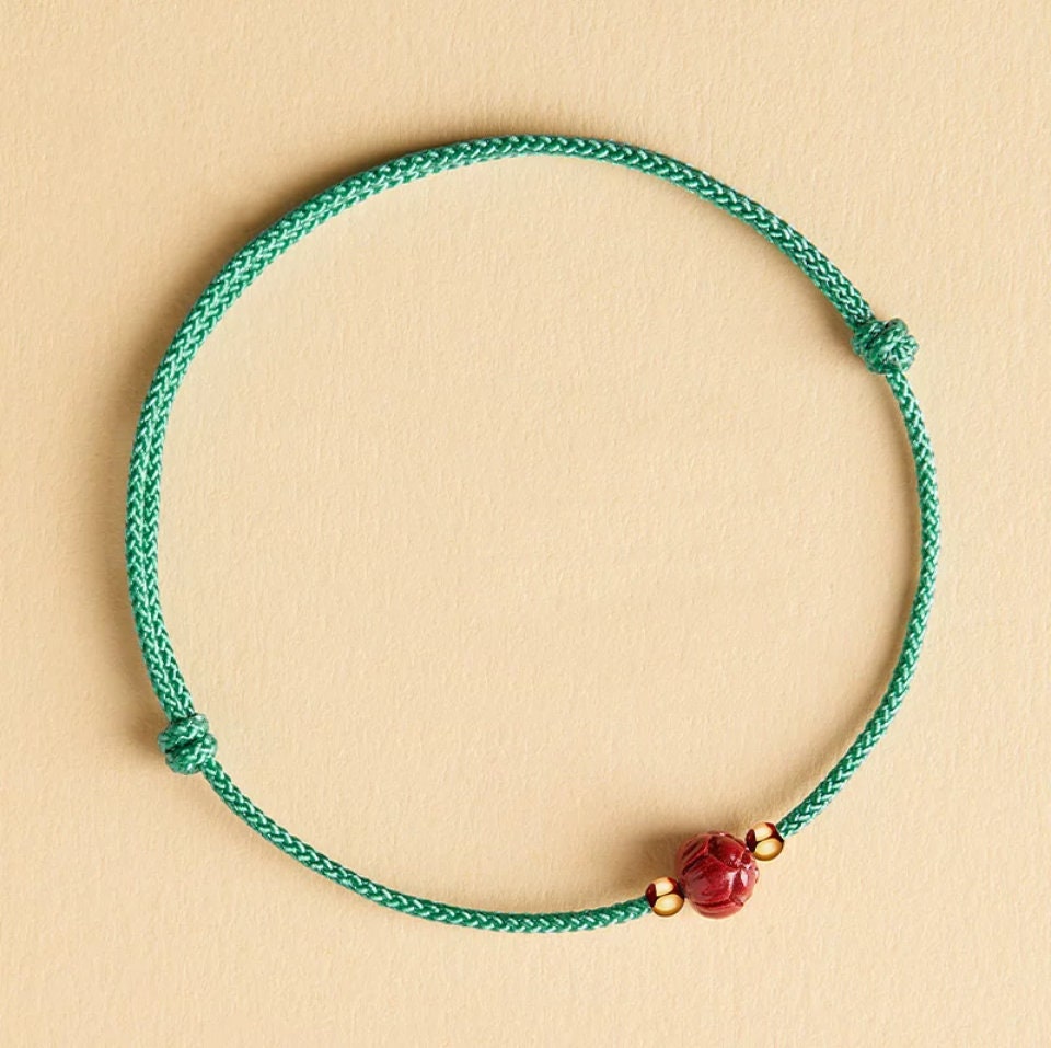 adjustable cinnabar lotus cord bracelet/ fortune bracelet