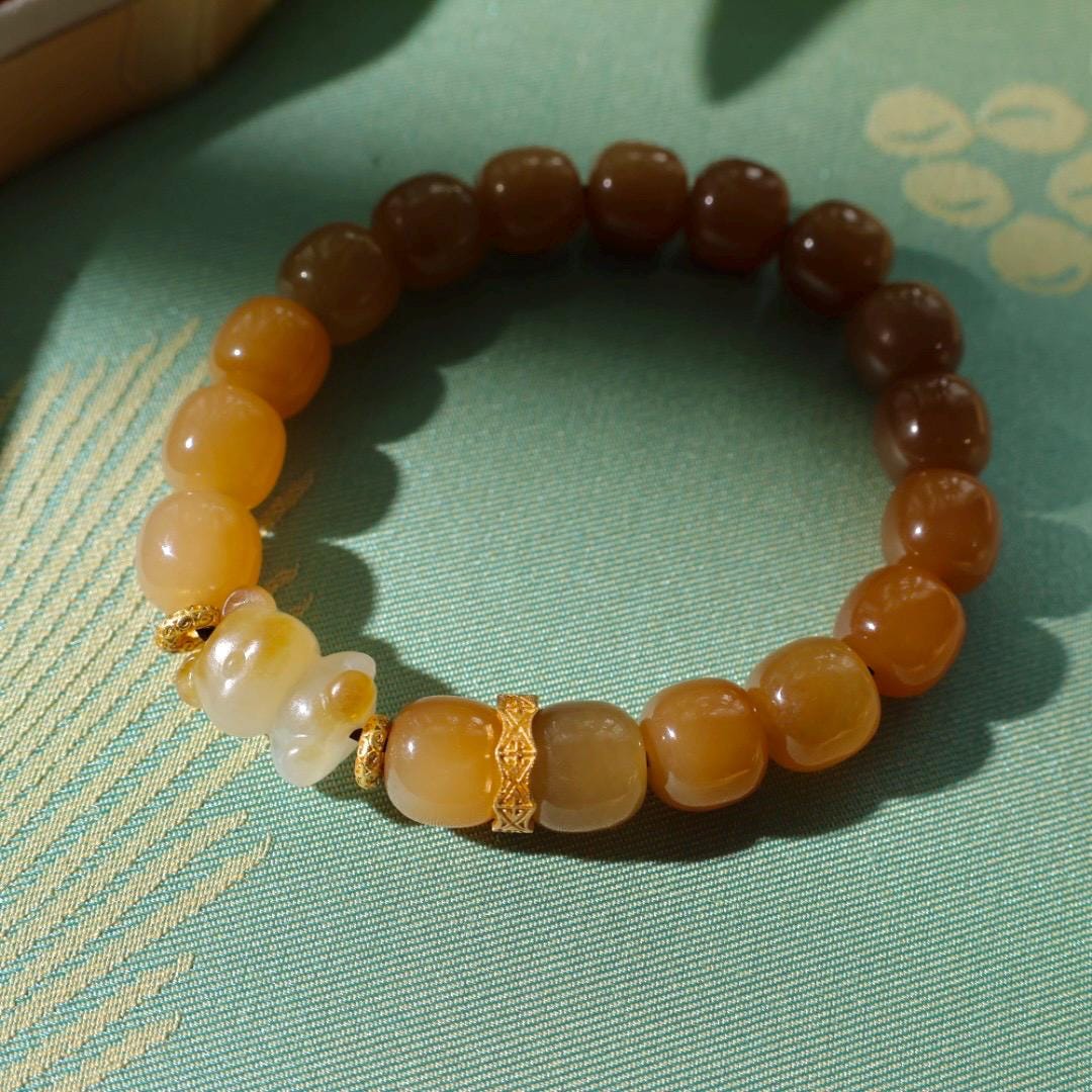 10mm honey sugar nephrite Jade bracelet 卡10高品质蜜糖手串
