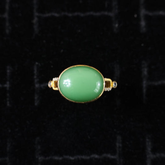 Green nephrite Jade Ring: 18k Gold Band,US Size 5.5