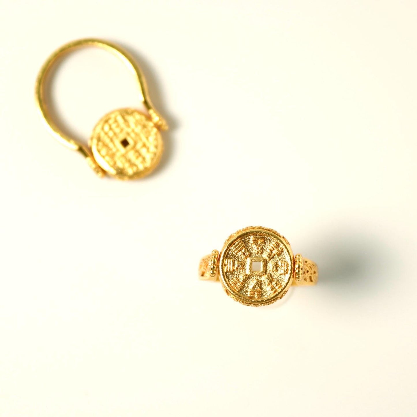 24K gold plated ring and pendant dual use/ evil repelling Chinese coin design
