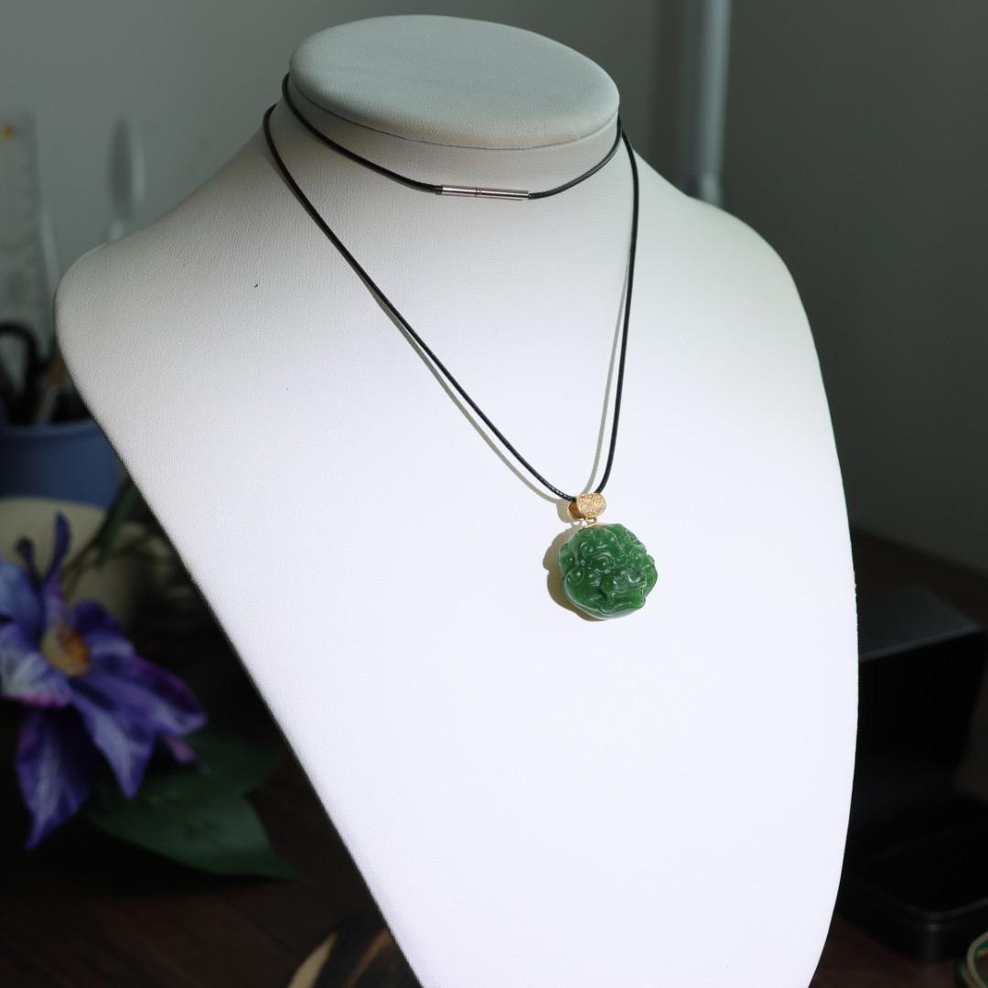 Nephrite dark green Jade protection beast pendant