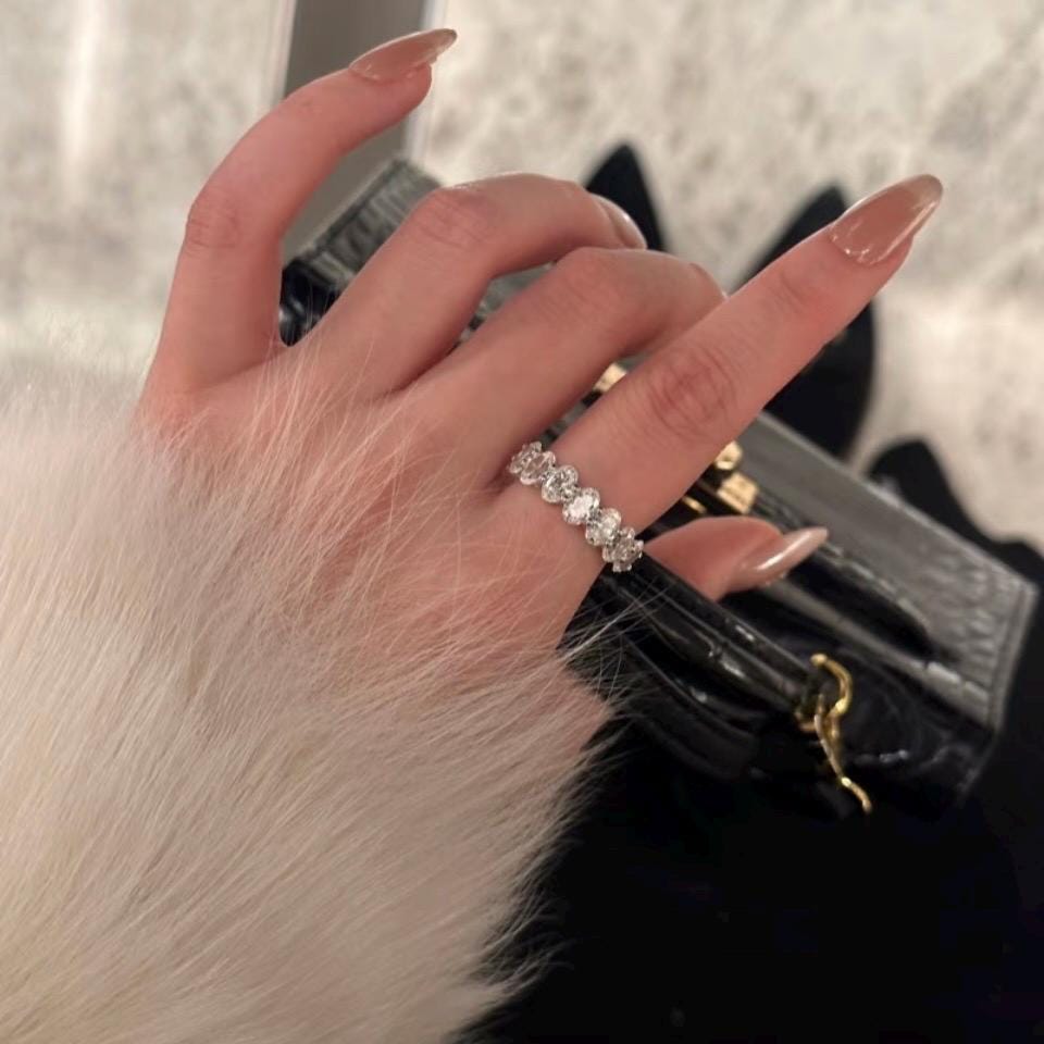 Size 6 zirconia 7 stone anniversary band solid 925 silver ring