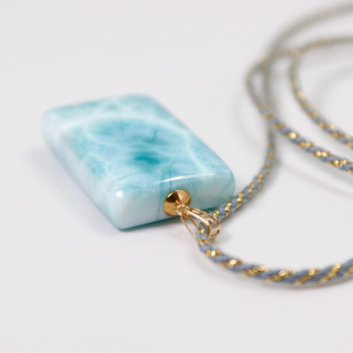 Larimar Pendant Necklace: Natural Ocean Stone, 18K Gold Bail