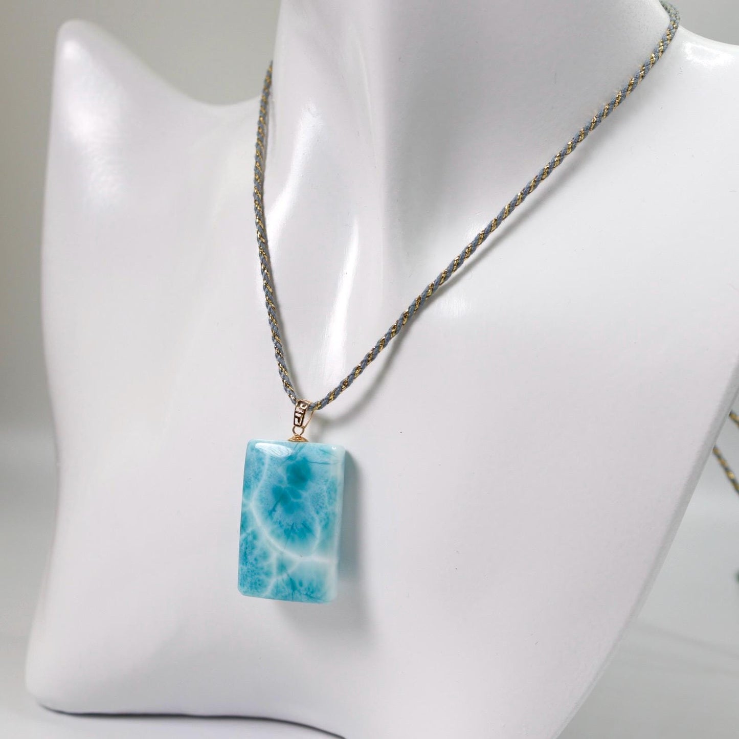 Larimar Pendant Necklace: Natural Ocean Stone, 18K Gold Bail