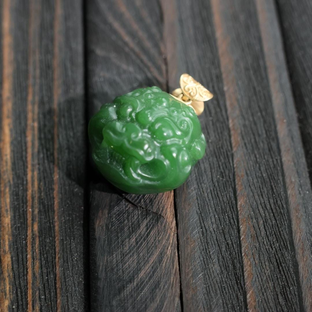 Nephrite dark green Jade protection beast pendant