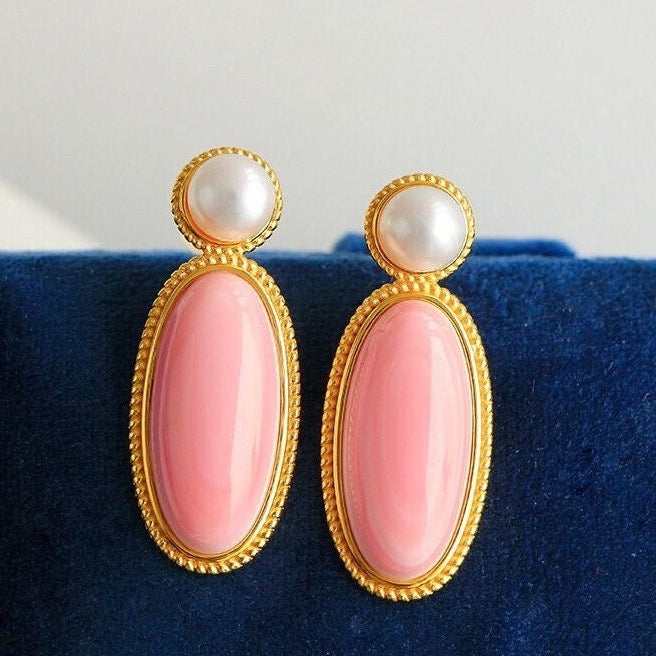 Pearl & Queen Conch Statement Earrings: Gold Plated S925 Silver