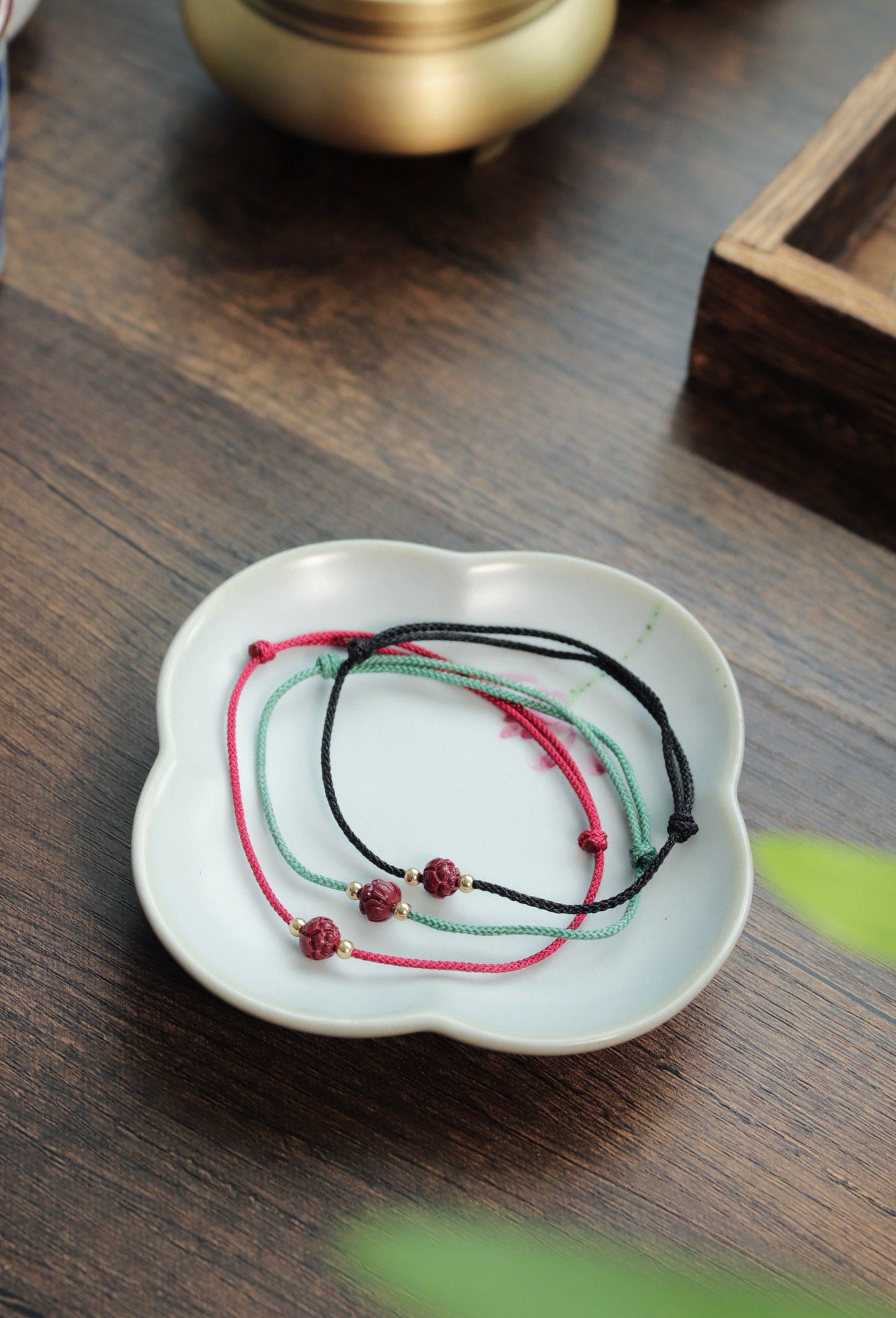adjustable cinnabar lotus cord bracelet/ fortune bracelet