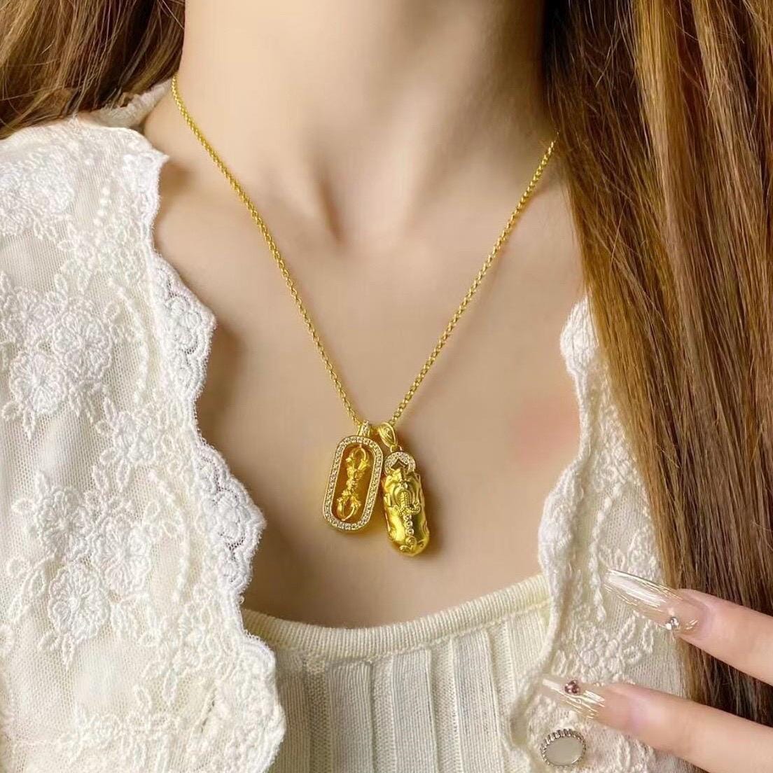 24k gold gada majra scepter and pixiu pendant 貔貅金刚杵吊坠项链