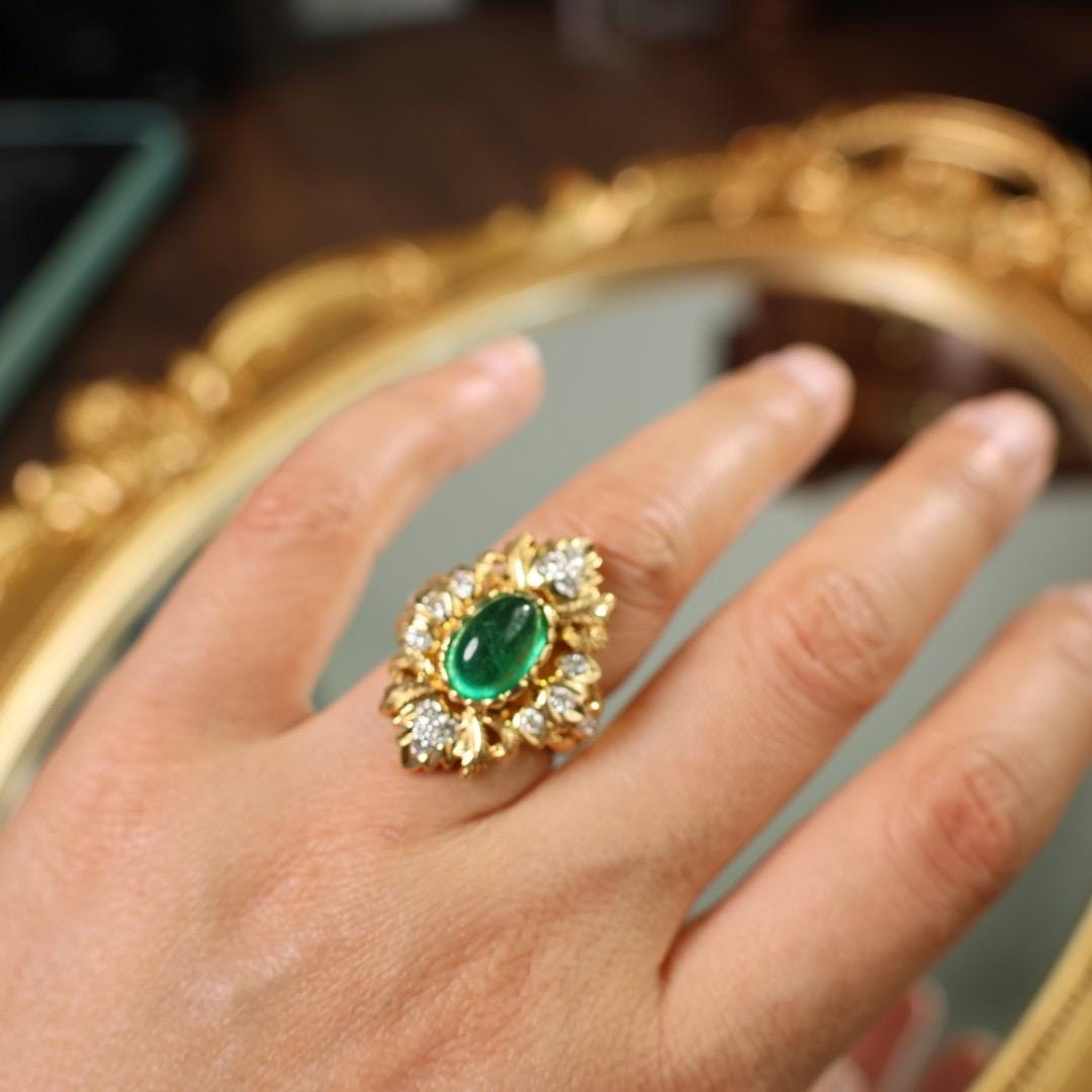 Vintage 3.44ct emerald ring 18k gold ring size 6.5