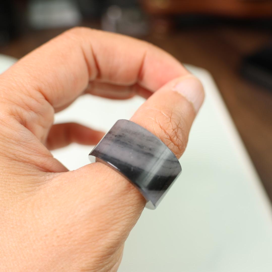 Qinghua water and ink pattern Nephrite jade ring size 6.5