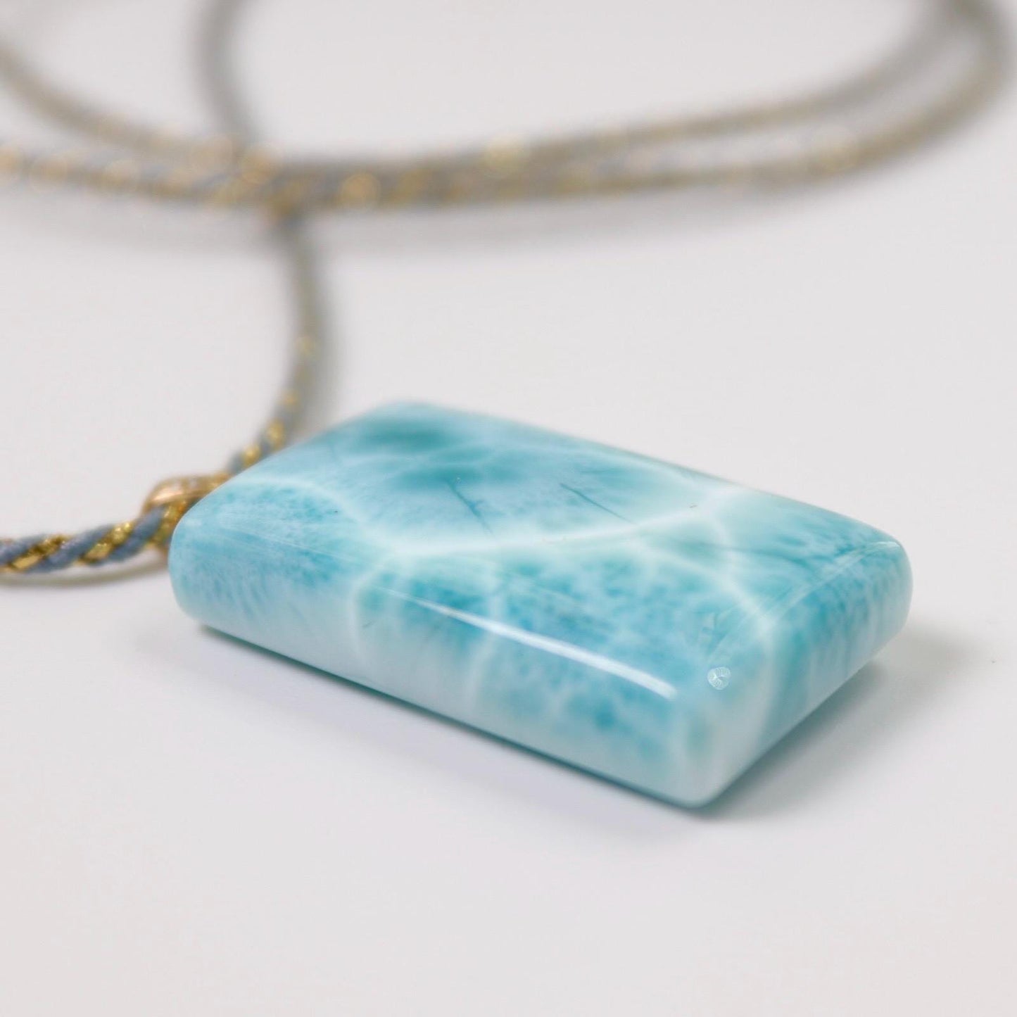 Larimar Pendant Necklace: Natural Ocean Stone, 18K Gold Bail