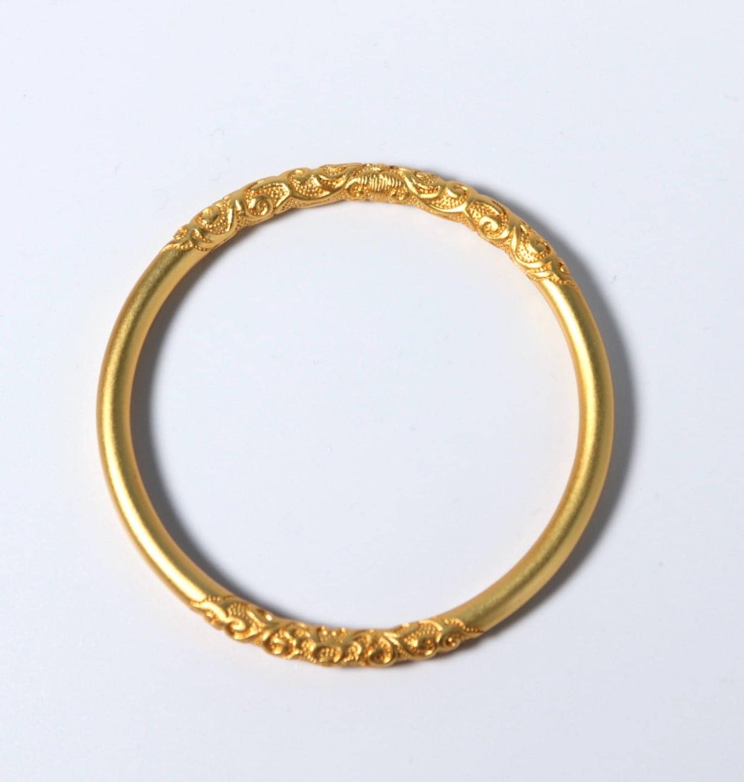 24k Gold Plated Bangle: Chinese Wedding Jewelry, Dragon & Phoenix