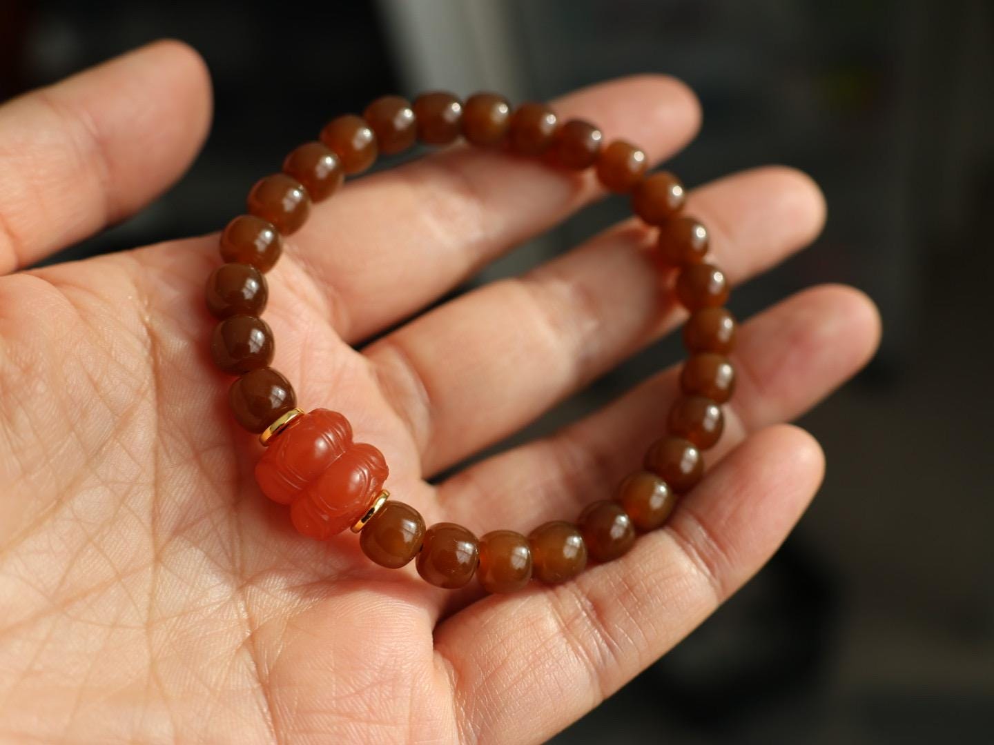 7mm brown sugar nephrite Jade bracelet 卡7高品质红糖手串
