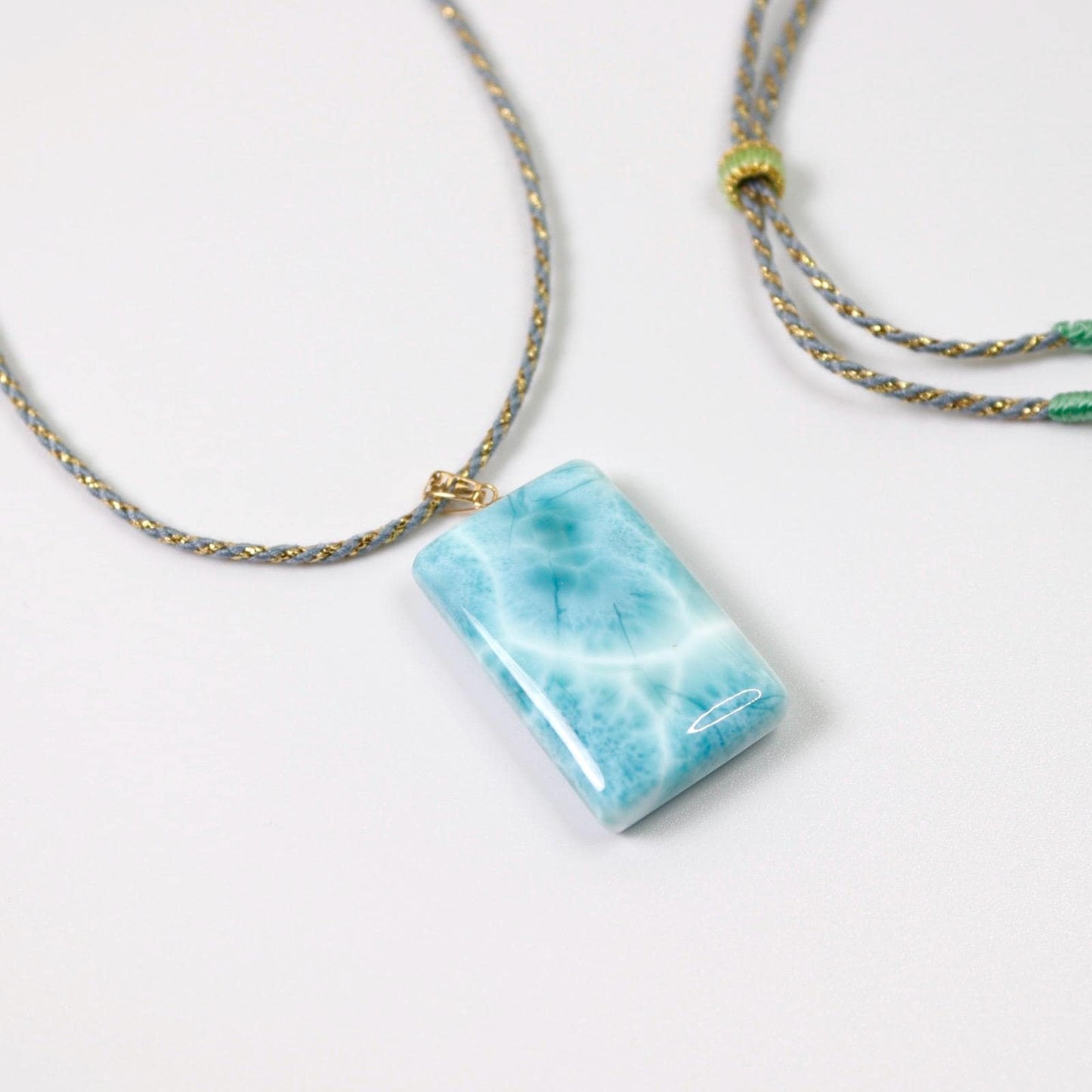 Larimar Pendant Necklace: Natural Ocean Stone, 18K Gold Bail