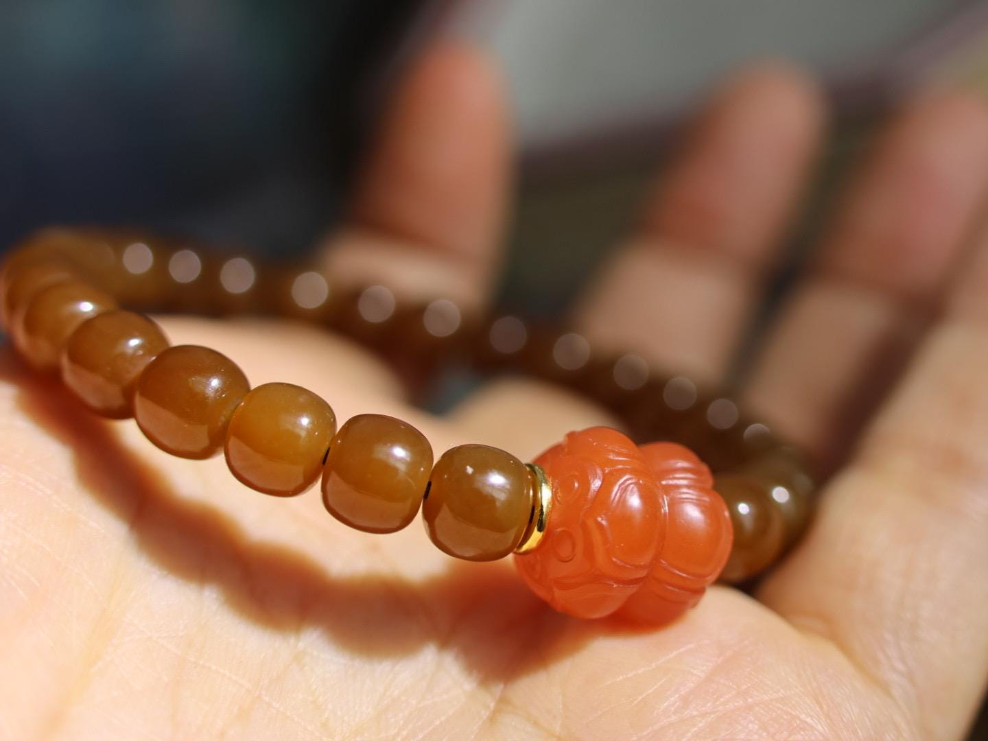 7mm brown sugar nephrite Jade bracelet 卡7高品质红糖手串