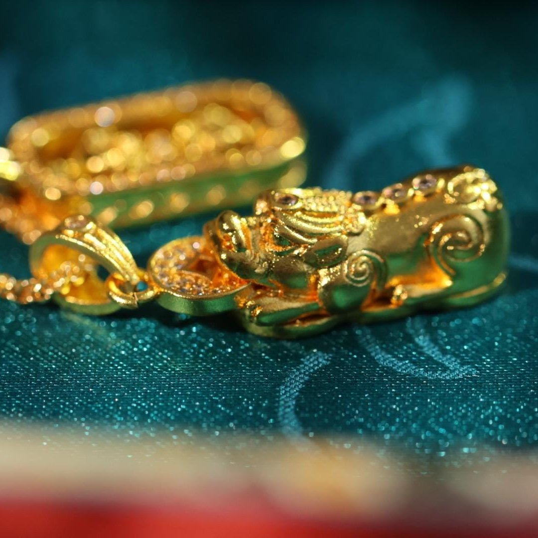 24k gold gada majra scepter and pixiu pendant 貔貅金刚杵吊坠项链