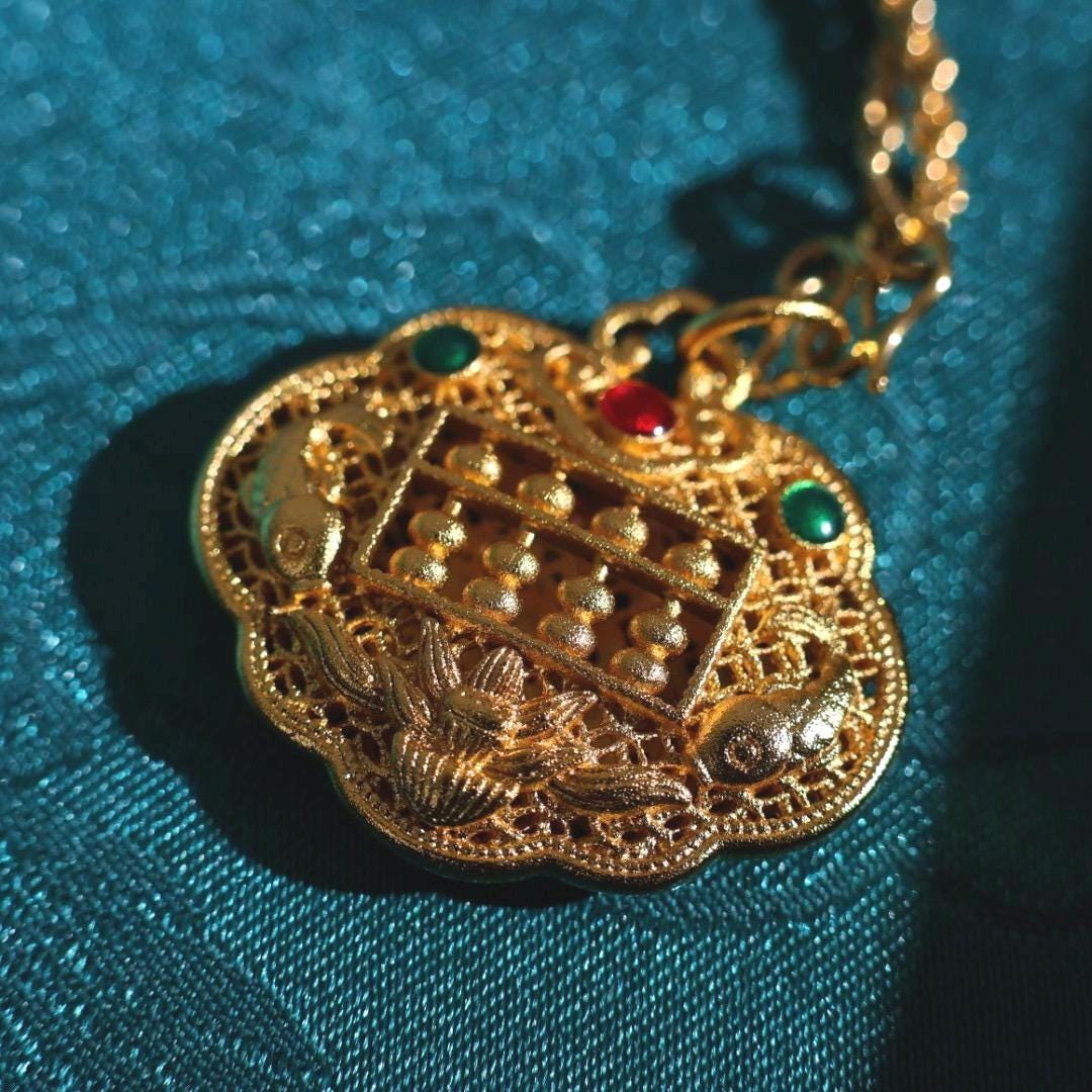 24k gold plated abacus lock pendant 足金色如意算盘锁吊坠