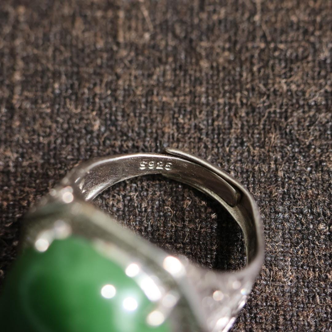 vintage genuine nephrite green jade ring adjustable s925 silver setting