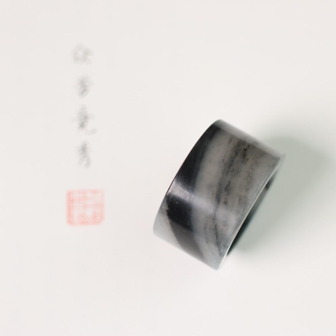 Qinghua water and ink pattern Nephrite jade ring size 6.5