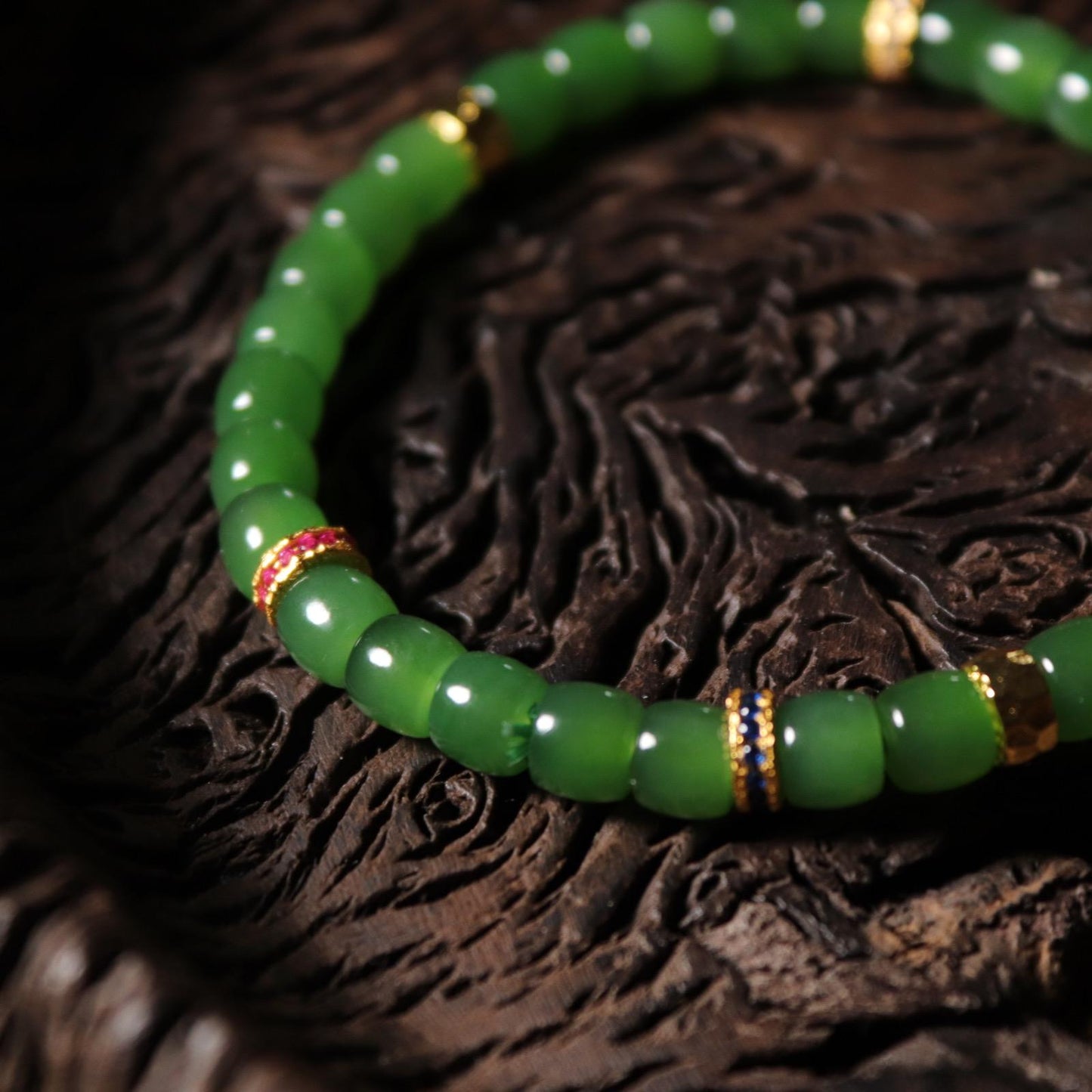 5x6mm lush green apple green Siberian nephrite Jade bracelet 阳绿苹果绿小直切手串