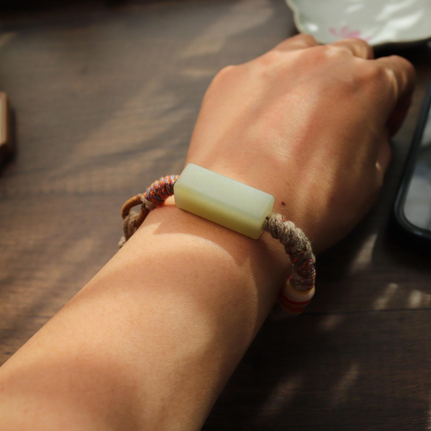 Tibetan style jade leather necklace and bracelet