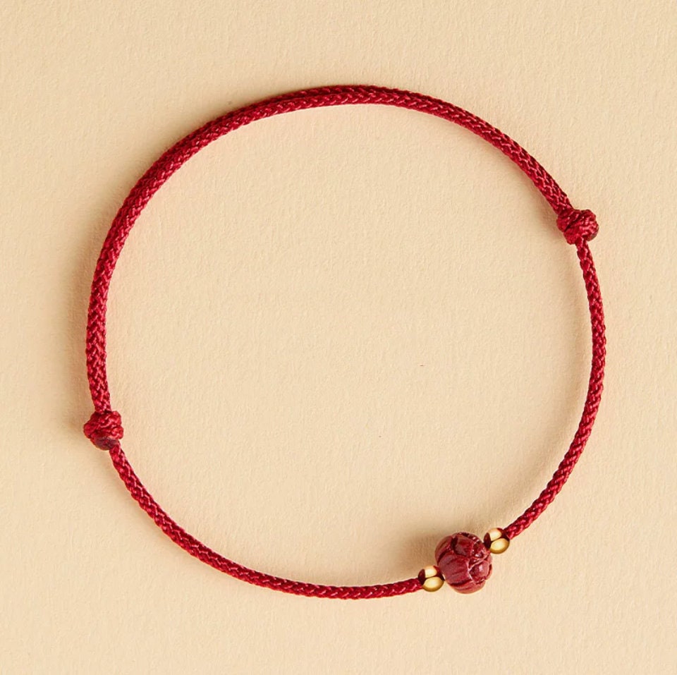 adjustable cinnabar lotus cord bracelet/ fortune bracelet