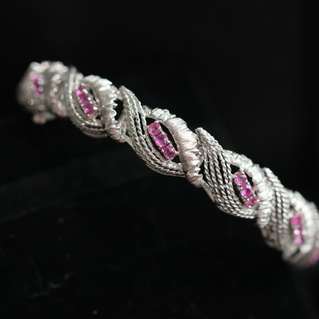Vintage Italy Unoaerre 18K white gold and ruby bracelet 7 inch