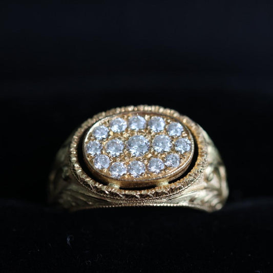 Vintage diamond signet diamond ring 18k gold ring size 6.5