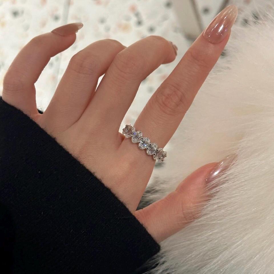 Size 6 zirconia 7 stone anniversary band solid 925 silver ring