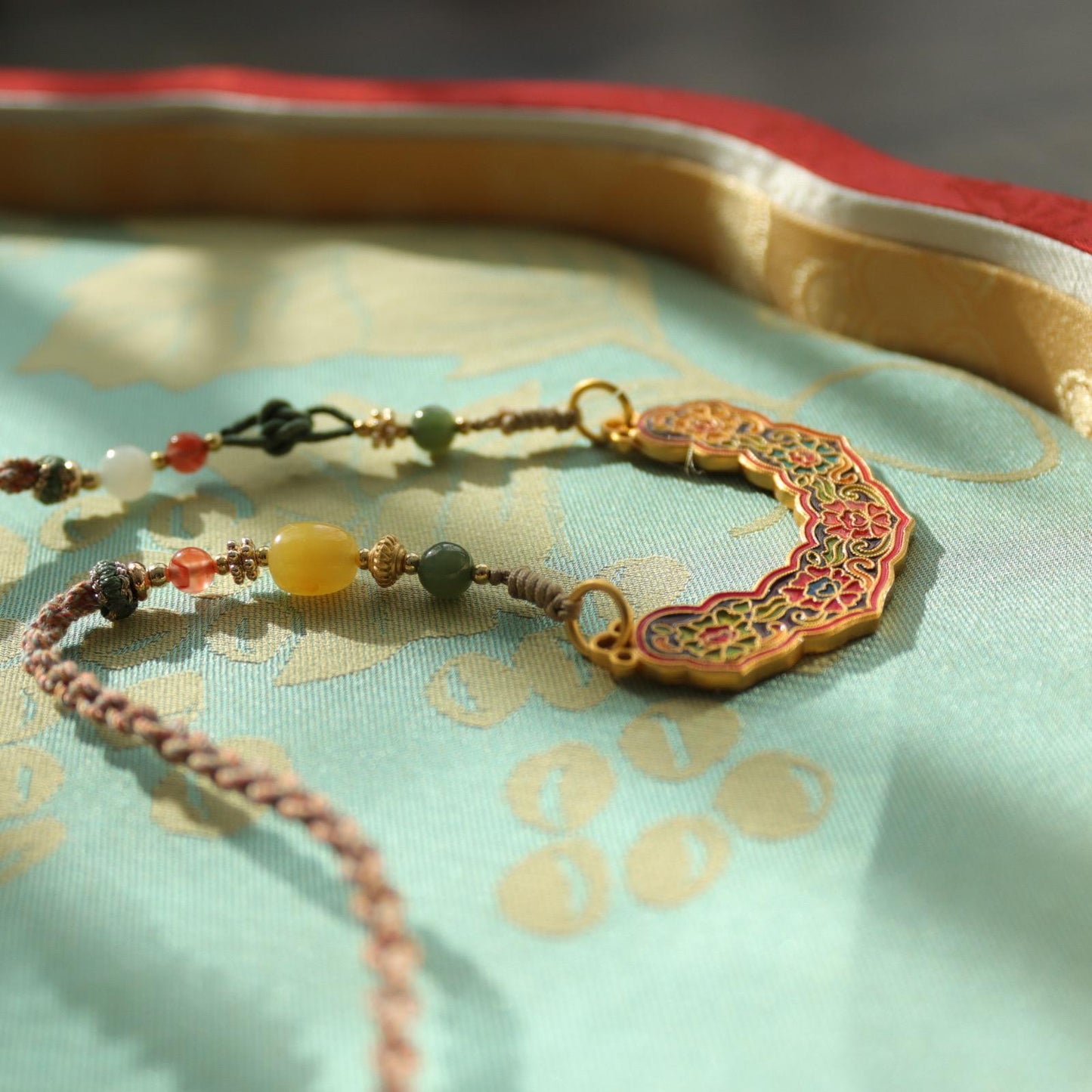 Traditional Chinese Gold Enamel Longevity Lock Pendant Necklace