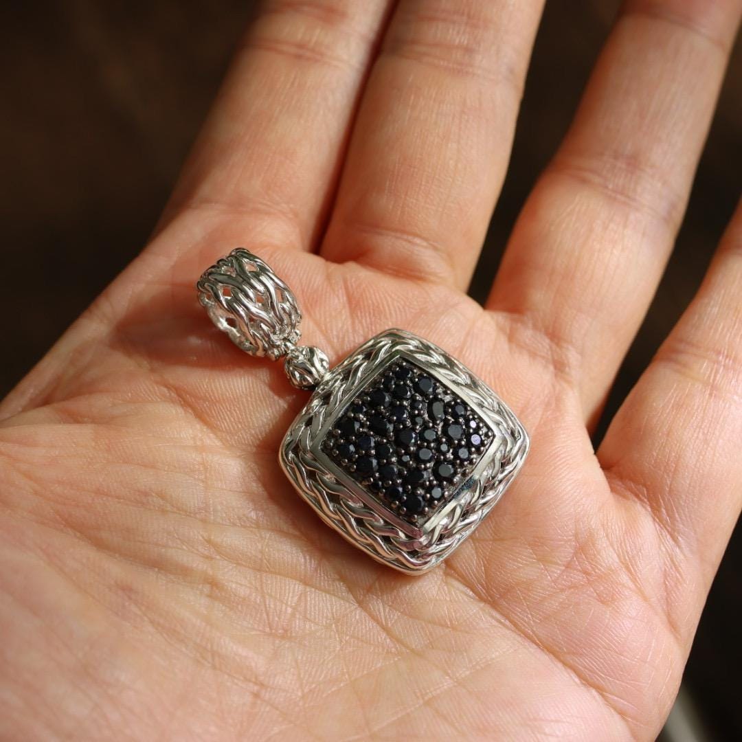 pre-owned John Hardy Carved Chain Pendant, Sterling Silver, Pavé