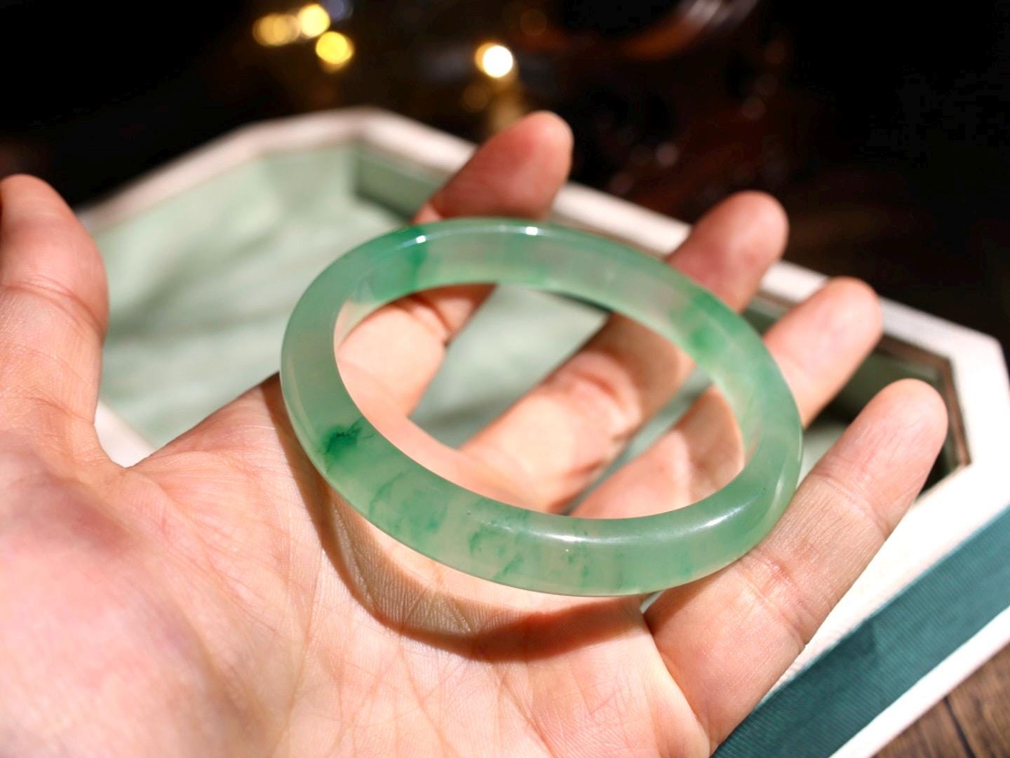 Quartzite Bangle: Light Green Dulong Jade, 57mm