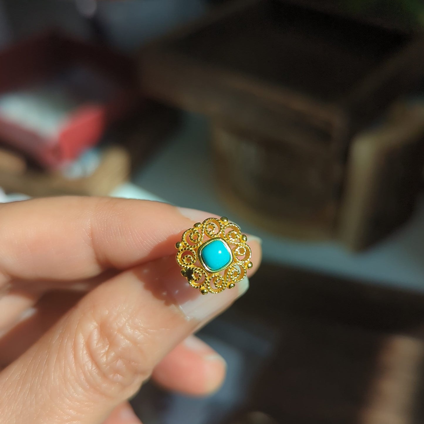 Chinese traditional Vintage style Turquoise S925 silver ear studs