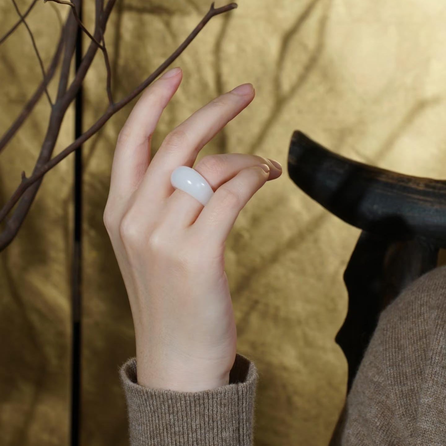 Mutton Fat White Nephrite jade ring size 6.5