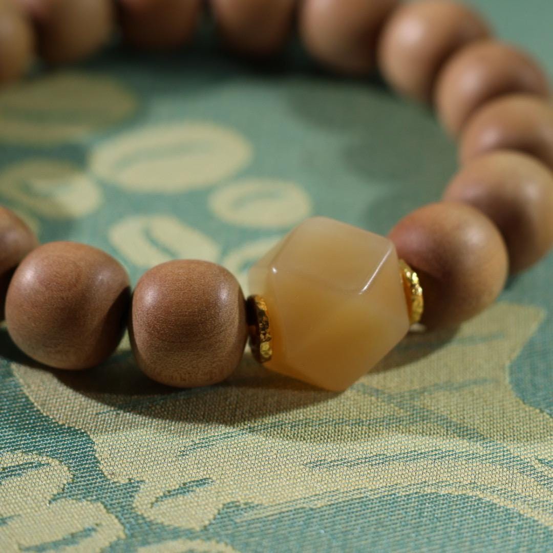 12mm sandalwood with sugar nephrite jade bracelet 老山檀糖玉八棱手串