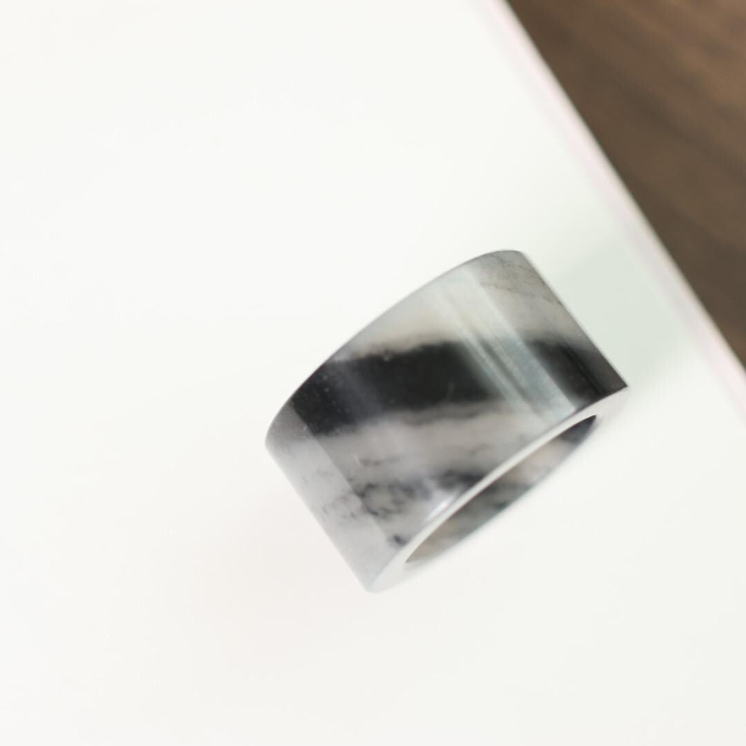 Qinghua water and ink pattern Nephrite jade ring size 6.5