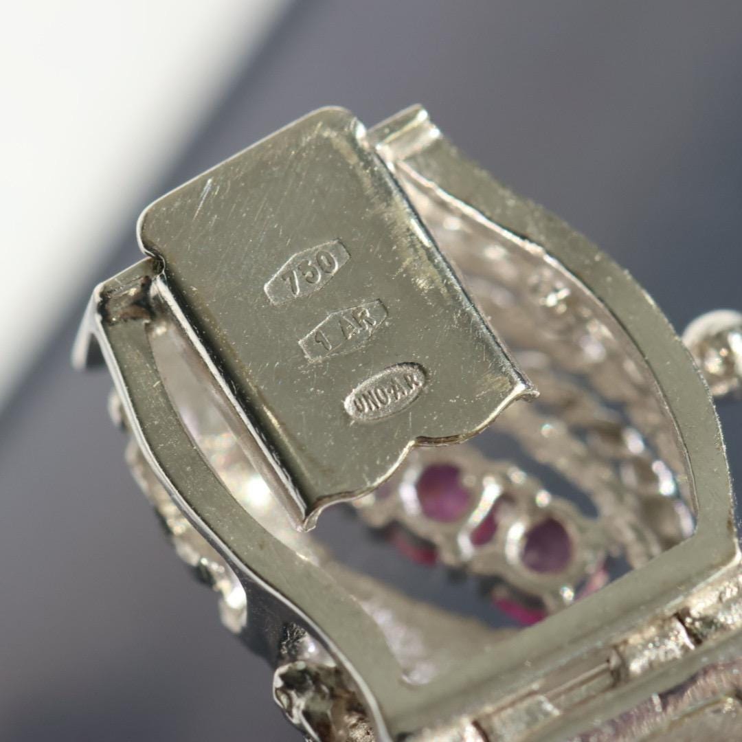 Vintage Italy Unoaerre 18K white gold and ruby bracelet 7 inch