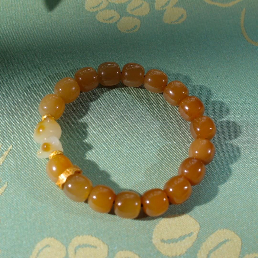 10mm honey sugar nephrite Jade bracelet 卡10高品质蜜糖手串