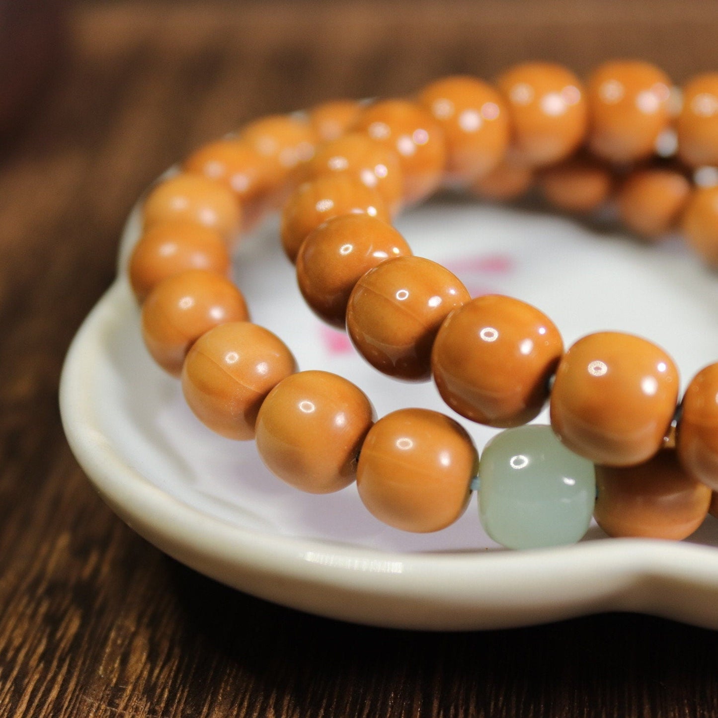 10mm Walnut bracelet with nephrite jade
